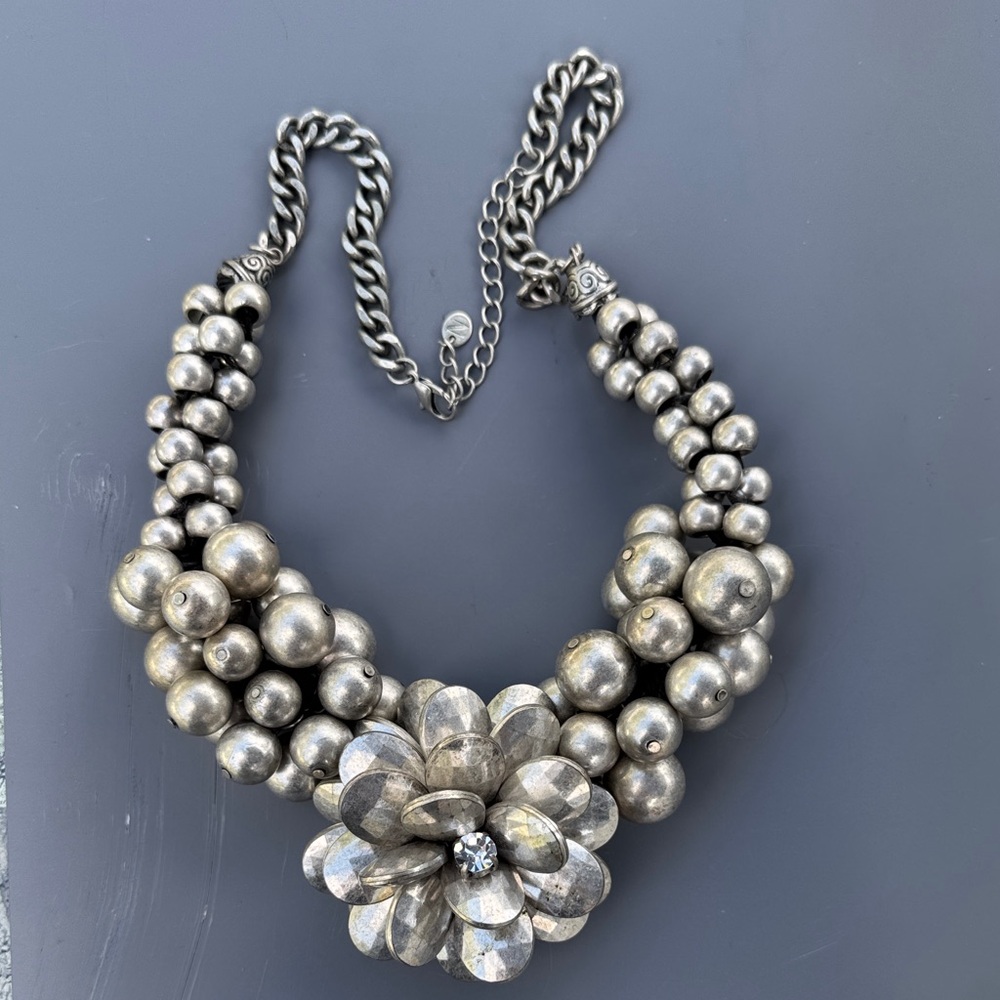 Napier Silver Beaded Floral Necklace